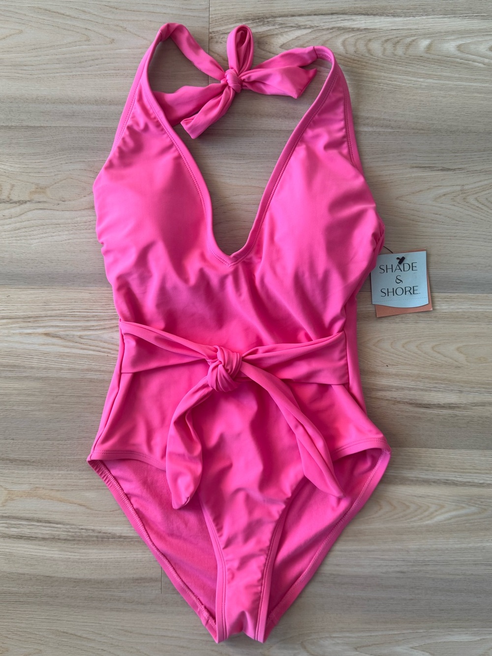 Shade & Shore Pink One-Piece Swimsuit with Waist Tie